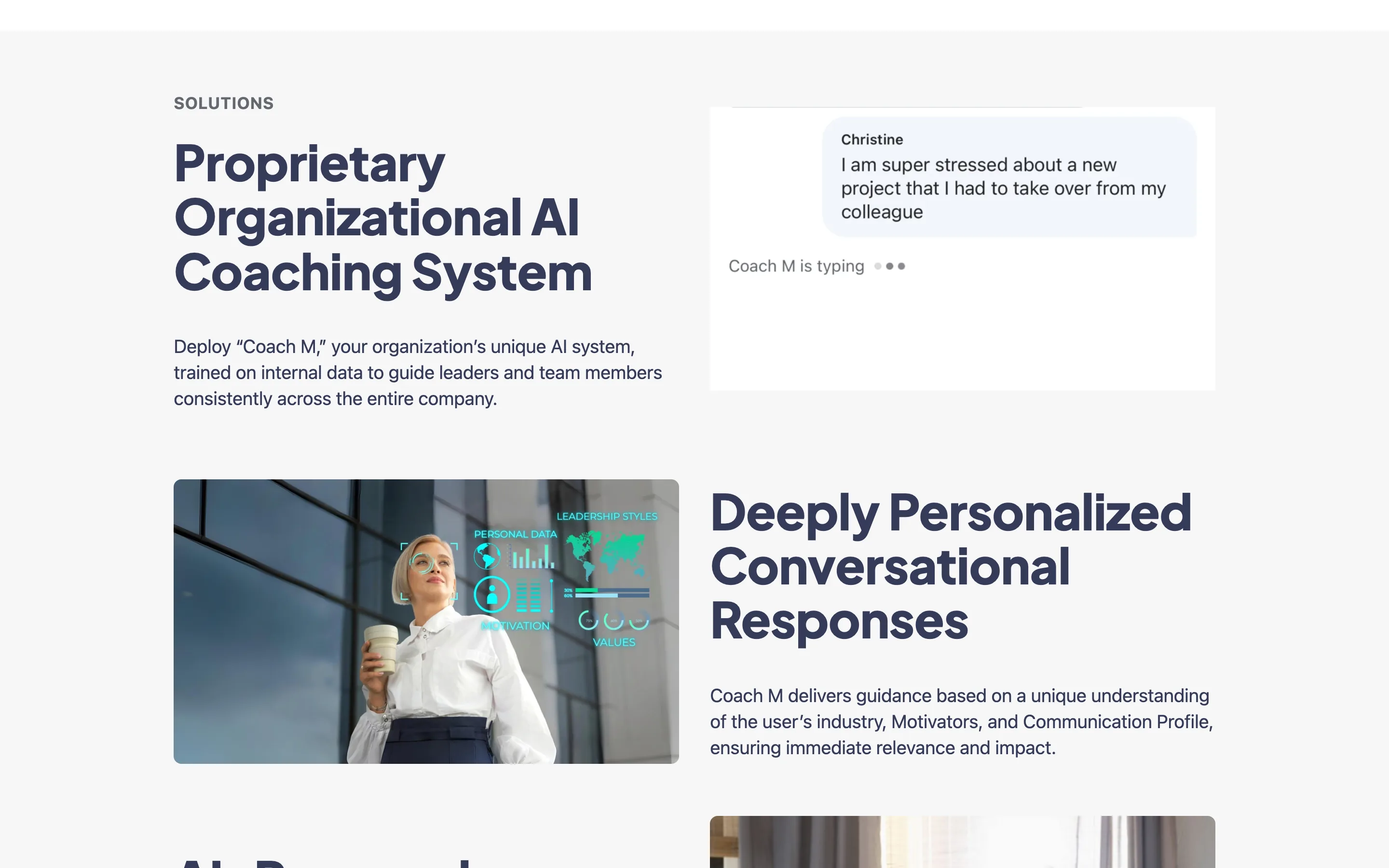 The original solutions section: stock photos beside paragraphs