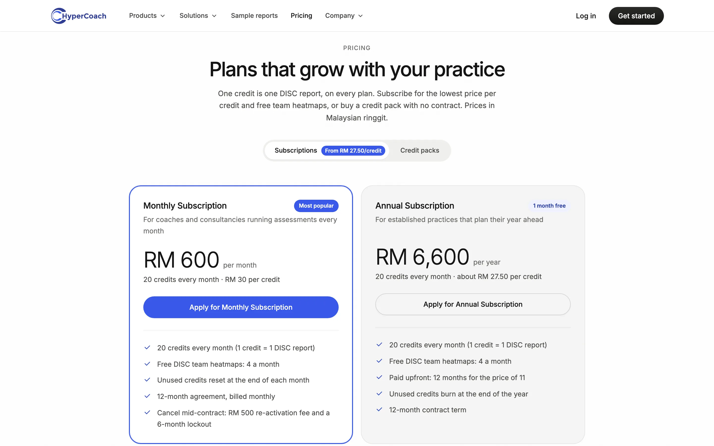 The redesigned pricing section: subscription and credit pack toggle, highlighted tier, and full feature lists